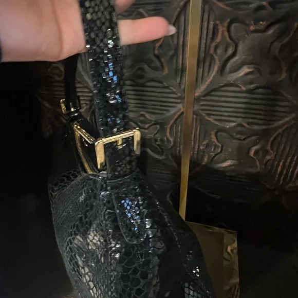 Michael Kors Black Snakeskin Embossed Shoulder Bag NWOT - Picture 7 of 15